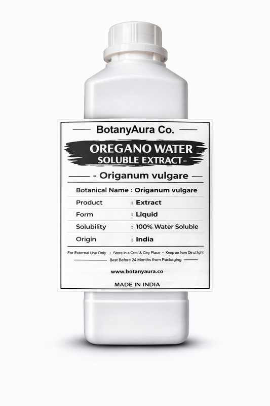 Oregano Water Soluble Extract by BotanyAura Co. in white bottle