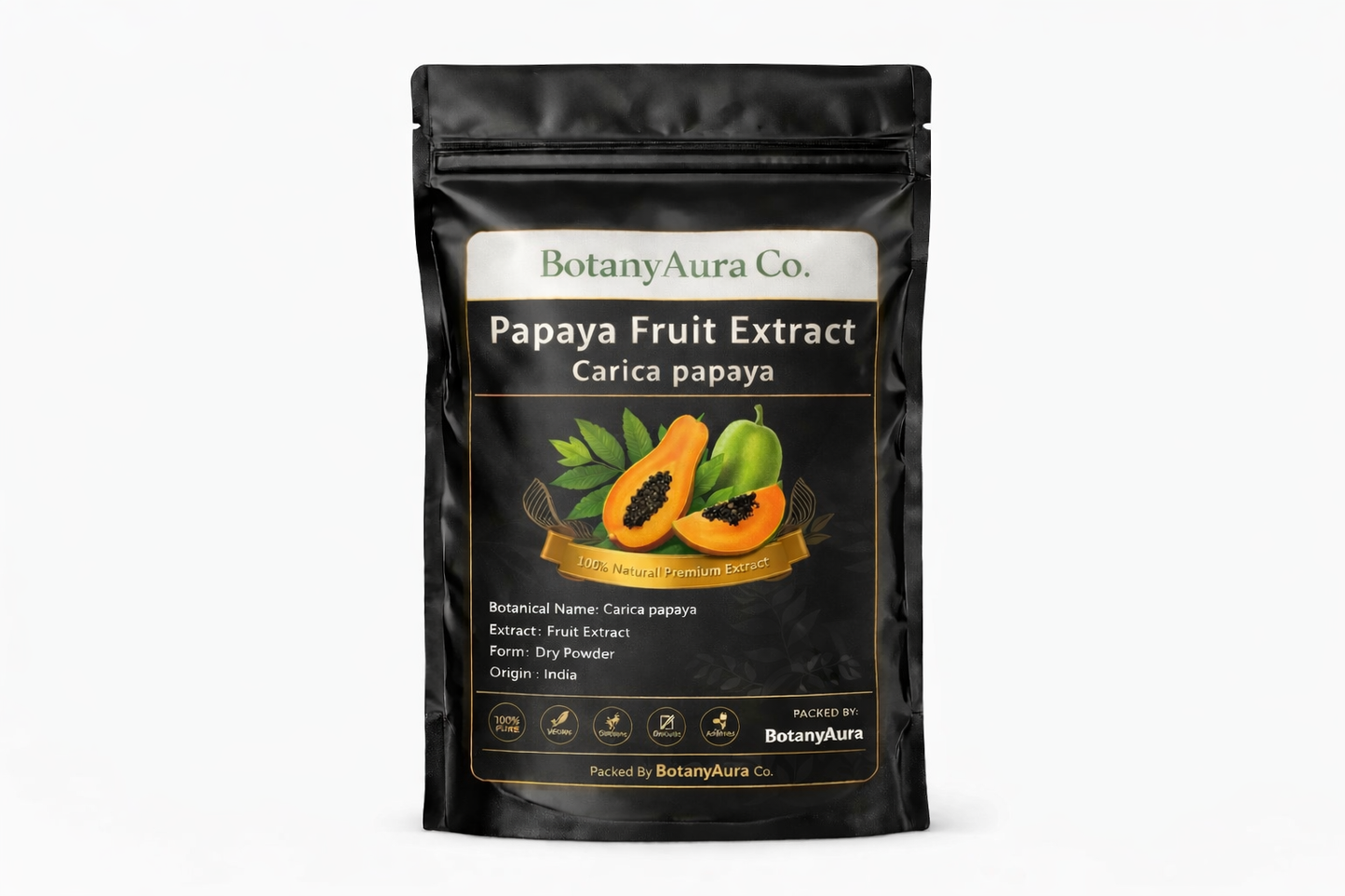 Papaya Fruit Extract dry powder made from Carica papaya packed by BotanyAura Co