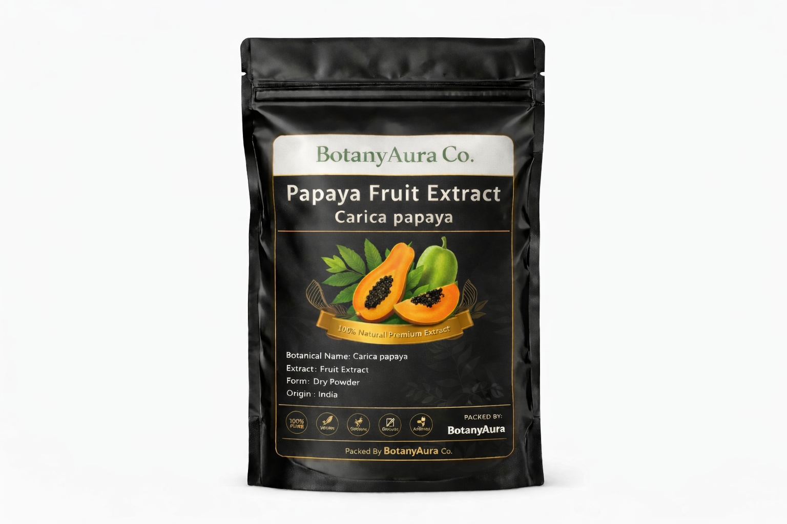 Papaya Fruit Extract dry powder made from Carica papaya packed by BotanyAura Co