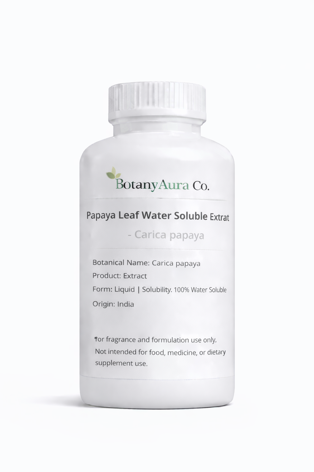 Papaya Leaf Water Soluble Extract by BotanyAura Co. in white bottle