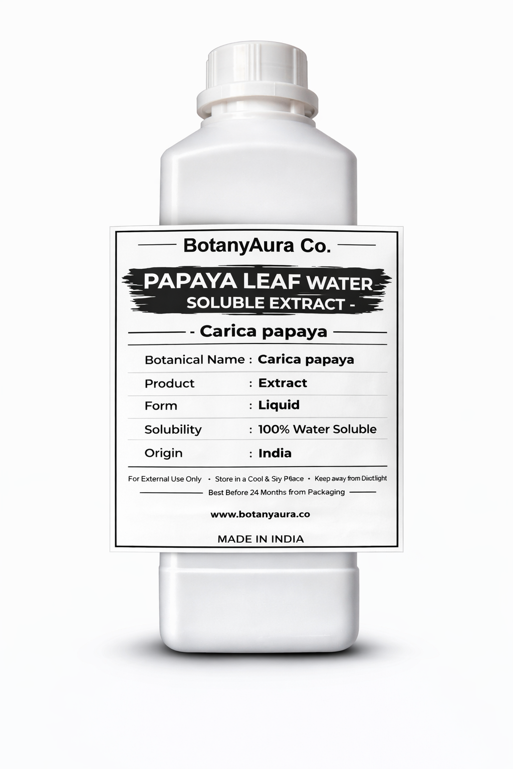 Papaya Leaf Water Soluble Extract by BotanyAura Co. in white bottle