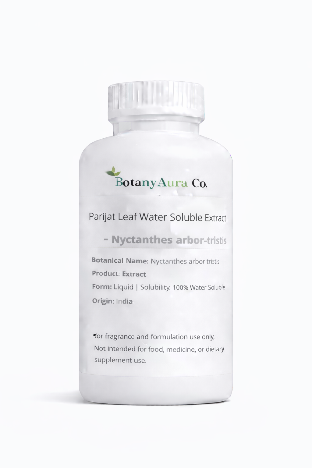 Parijat Leaf Water Soluble Extract by BotanyAura Co. in white bottle