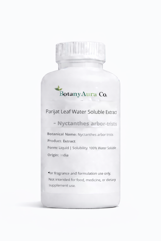Parijat Leaf Water Soluble Extract by BotanyAura Co. in white bottle