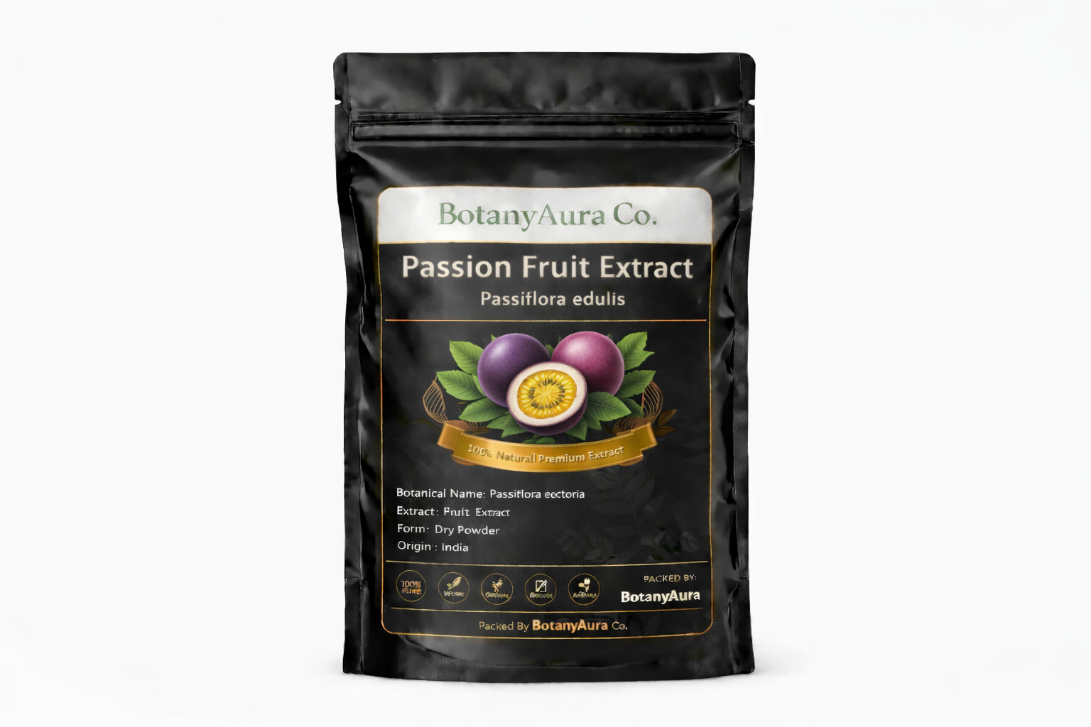 Passion Fruit Extract dry powder made from Passiflora edulis packed by BotanyAura Co.