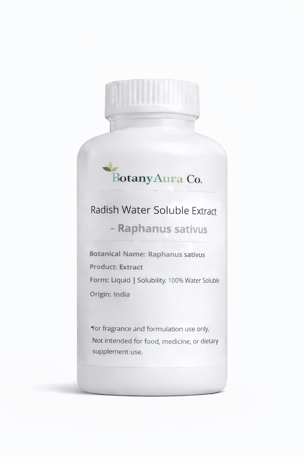 Radish Water Soluble Extract by BotanyAura Co. in white bottle