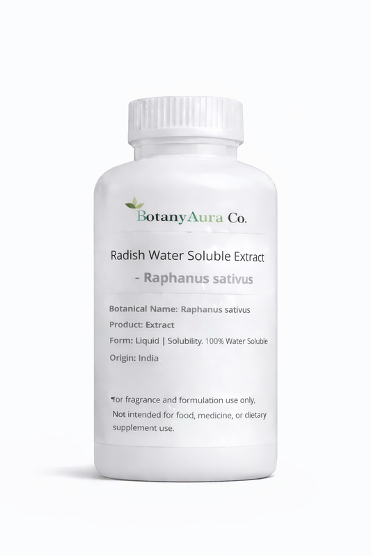 Radish Water Soluble Extract by BotanyAura Co. in white bottle