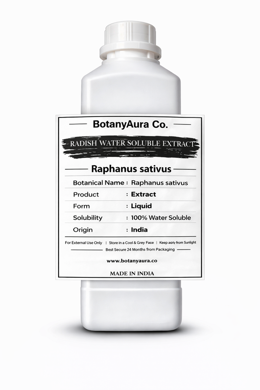 Radish Water Soluble Extract by BotanyAura Co. in white bottle