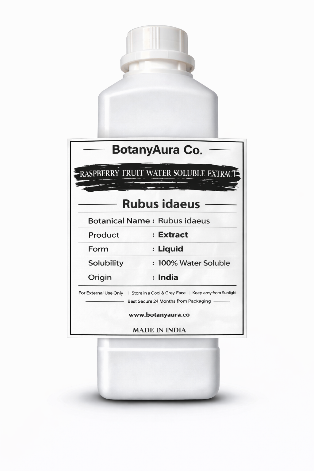 Raspberry Fruit Water Soluble Extract by BotanyAura Co. in white bottle