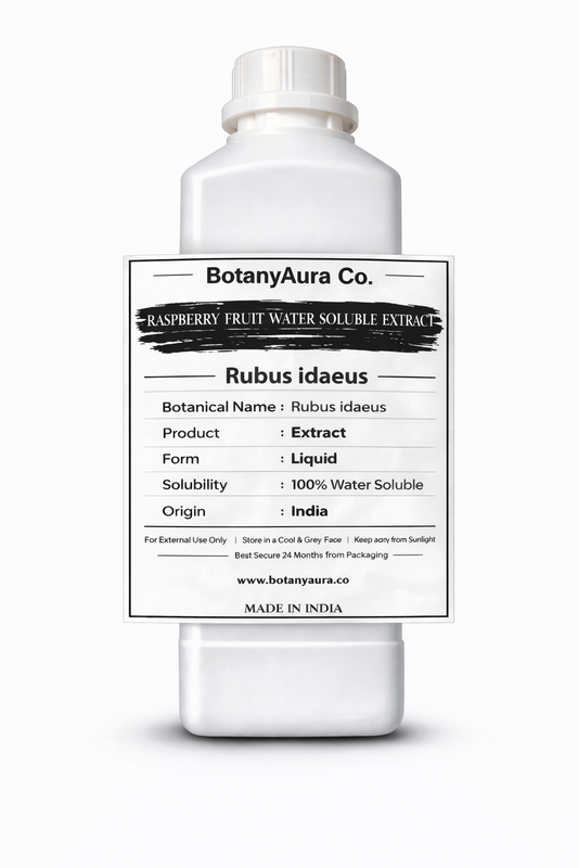 Raspberry Fruit Water Soluble Extract by BotanyAura Co. in white bottle