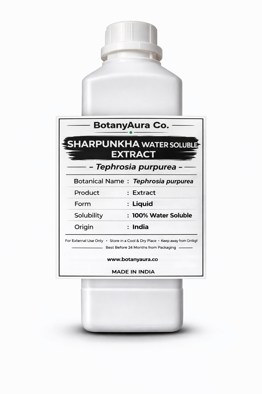Sharpunkha Water Soluble Extract by BotanyAura Co. in white bottle