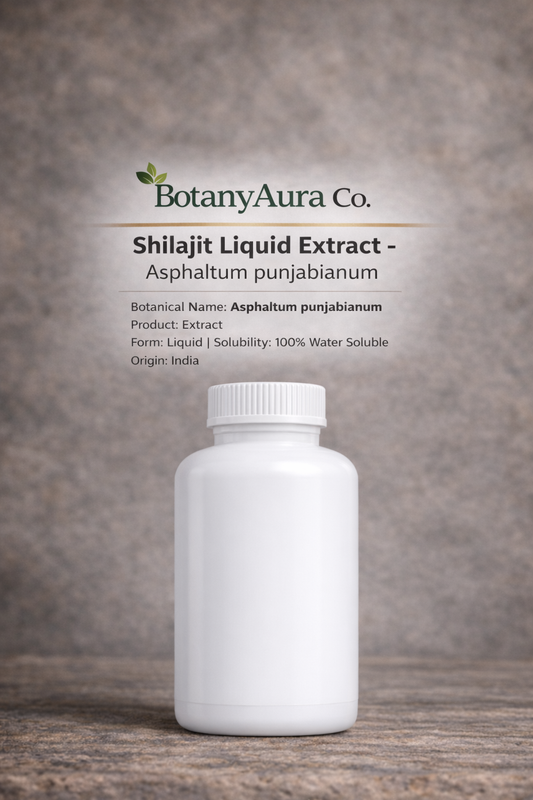Shilajit Water Soluble Extract by BotanyAura Co. in white bottle