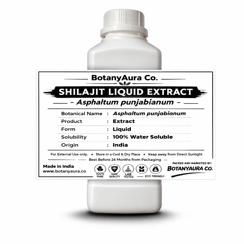 Shilajit Water Soluble Extract by BotanyAura Co. in white bottle