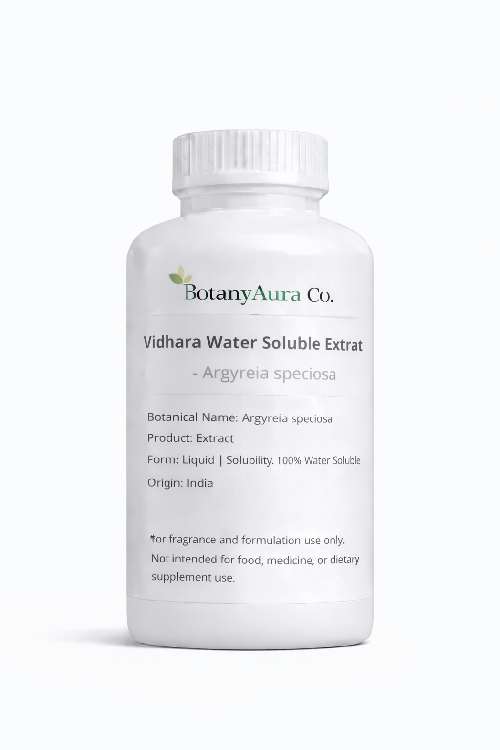 Vidhara Water Soluble Extract by BotanyAura Co. in white bottle