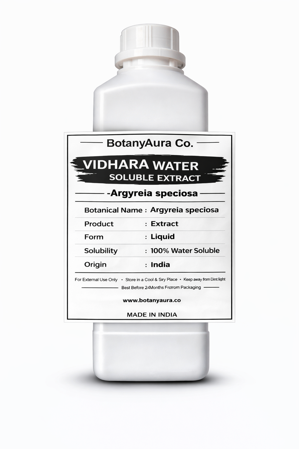 Vidhara Water Soluble Extract by BotanyAura Co. in white bottle