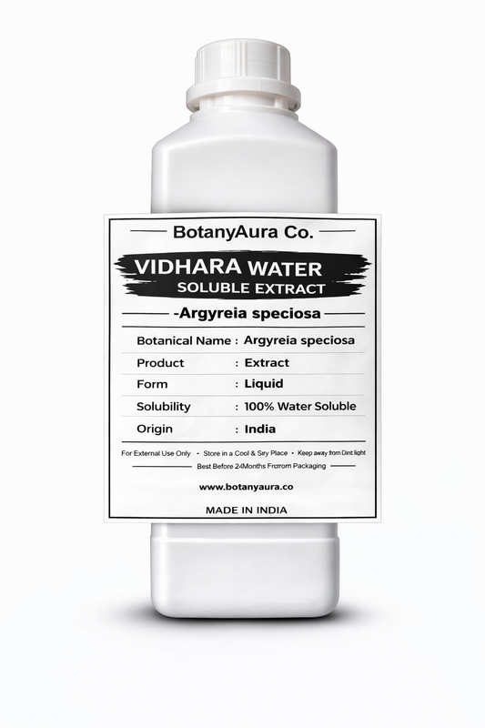 Vidhara Water Soluble Extract by BotanyAura Co. in white bottle