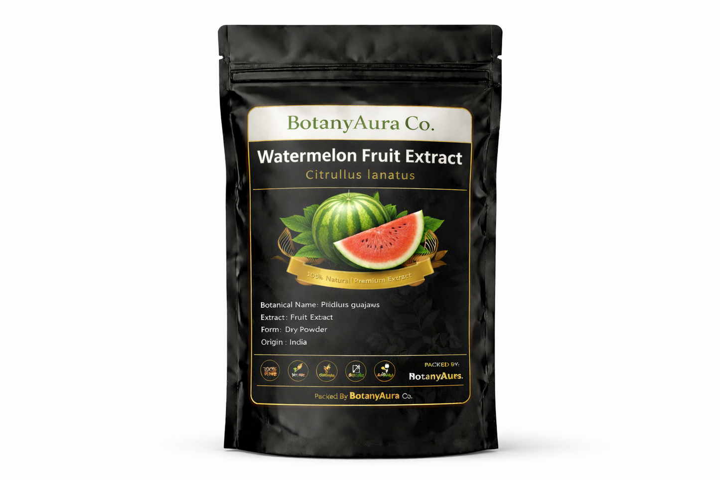 Watermelon Fruit Extract dry powder made from Citrullus lanatus packed by BotanyAura Co
