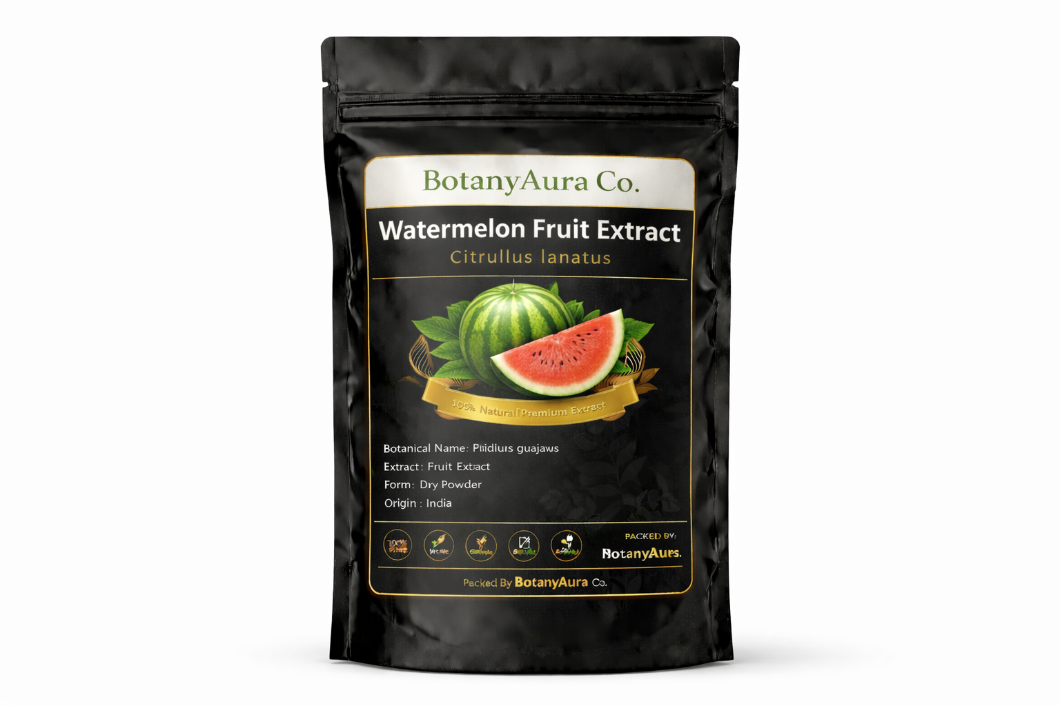 Watermelon Fruit Extract dry powder made from Citrullus lanatus packed by BotanyAura Co