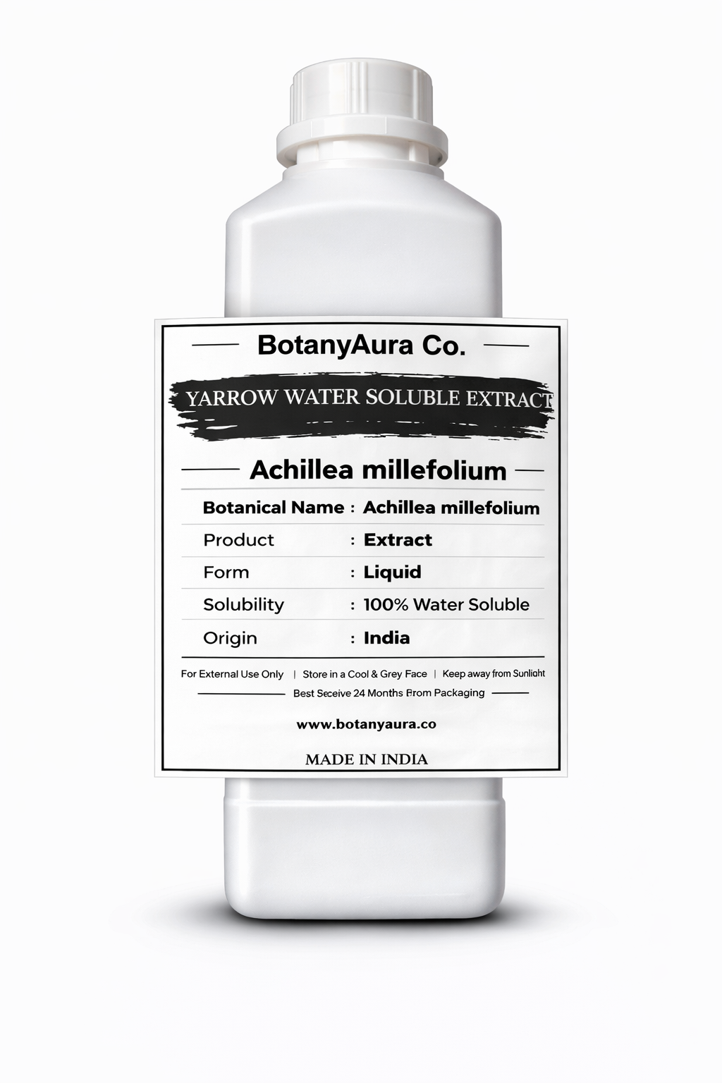 Yarrow Water Soluble Extract by BotanyAura Co. in white bottle
